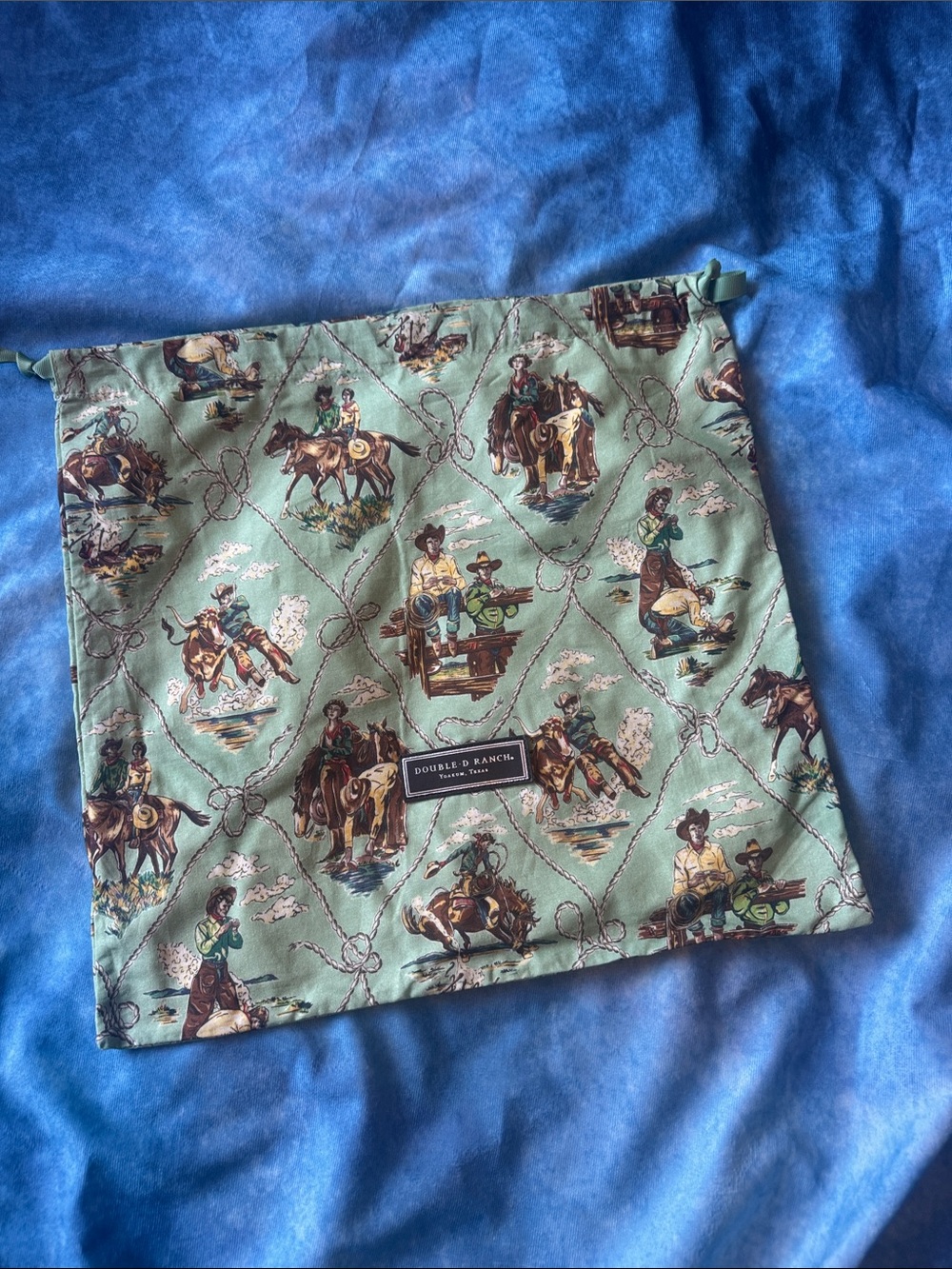 Double D Ranch Western Cowboy Rodeo Turquoise Drawstring Boot Bag